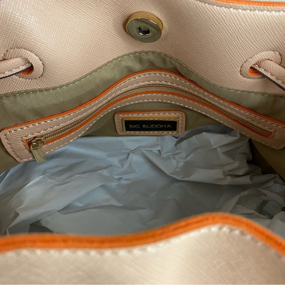 Big Buddha Light Pink Cream Orange Drawstring Shoulder Bag - Picture 6 of 16